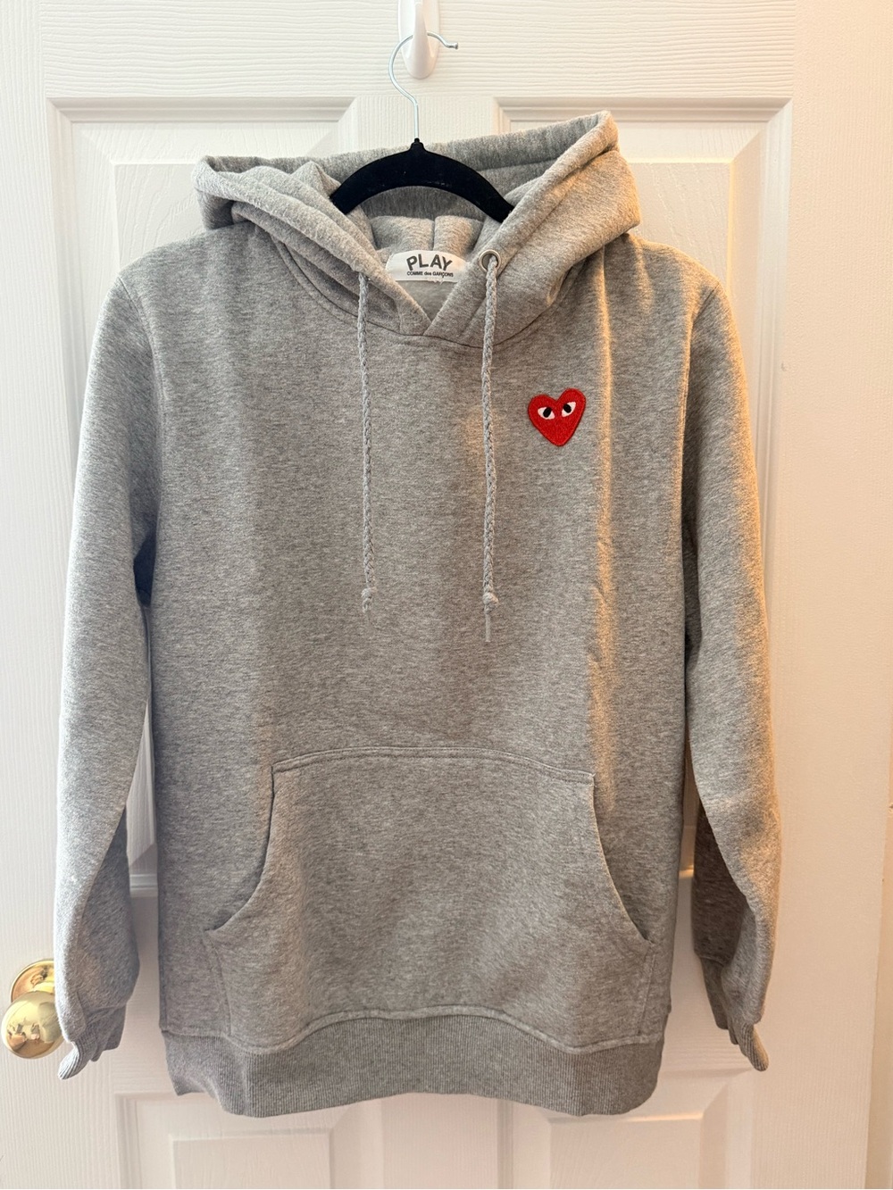 Comme des Garçons Grey Hoodie with Red Heart Patch
